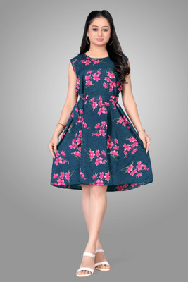 Lnfashionn Women A-line Light Blue Knee Length Dress
