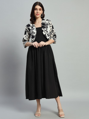 ROSEMELON Women A-line Black Midi/Calf Length Dress