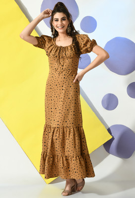 OTTAVIA Women Fit and Flare Brown Maxi/Full Length Dress