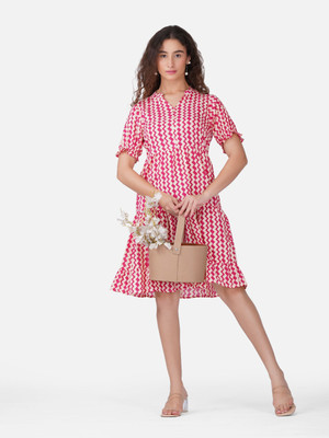 SoftAndSoothe Women Fit and Flare Pink Knee Length Dress