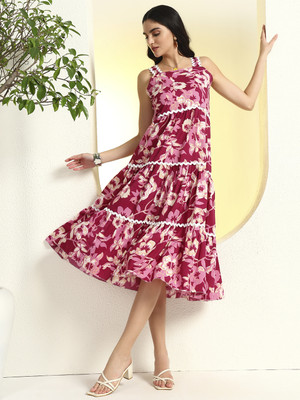 Deklook Women Fit and Flare Purple Below Knee Dress