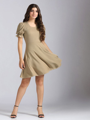 Dressberry Women A-line Beige Above Knee/Mid Thigh Length Dress