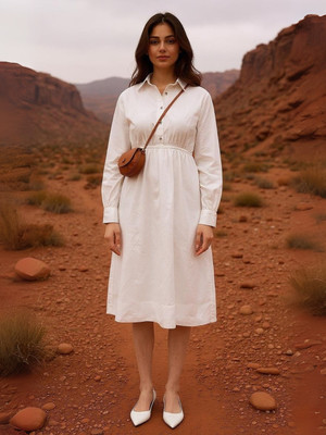 ZUMMER Women Shirt White Midi/Calf Length Dress