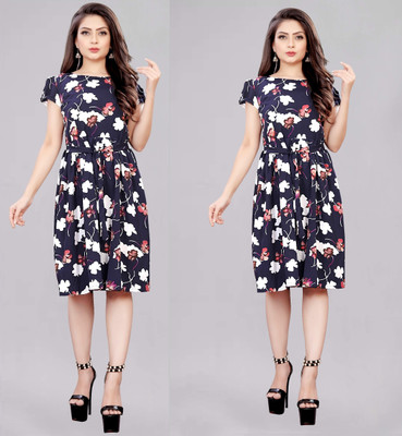 maruti fab Women Fit and Flare Blue Knee Length Dress