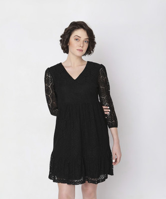 VERO MODA Women A-line Black Above Knee/Mid Thigh Length Dress