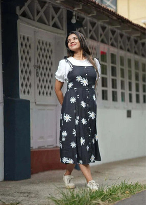 sadhnazon Women Fit and Flare Black Midi/Calf Length Dress
