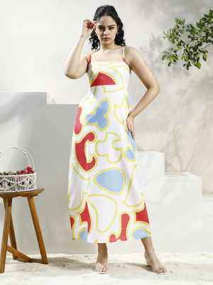 ATHENA Women A-line White Midi/Calf Length Dress