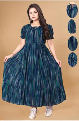 Vanray Fashion Women Fit and Flare Multicolor Maxi/Full Length Dress