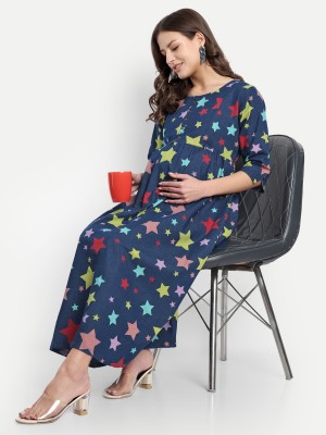 mamma's maternity Women A-line Blue Dress