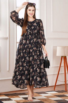 kASHVIcLOTH Women Maxi Black Full Length Dress