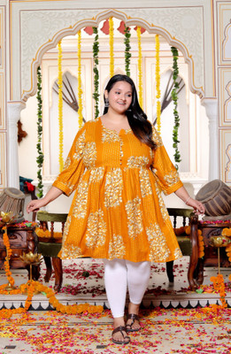 Swasti Women Ethnic Dress Yellow Above Knee/Mid Thigh Length Dress