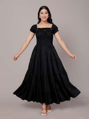 La Touch Premium Women Fit and Flare Black Maxi/Full Length Dress