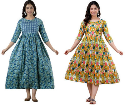 Moda Rapido Women Fit and Flare Multicolor Midi/Calf Length Dress