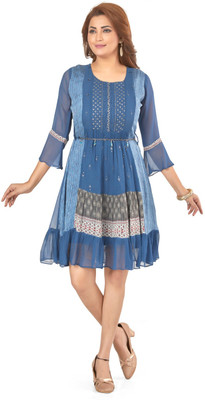 veebha Women Fit and Flare Multicolor Knee Length Dress