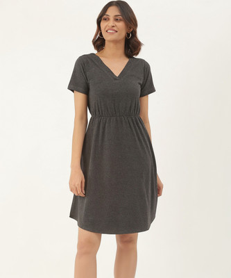 BRINNS Women Fit and Flare Grey Above Knee/Mid Thigh Length Dress