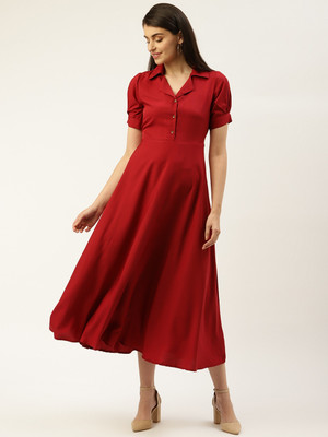 Moda Rapido Women A-line Maroon Maxi/Full Length Dress