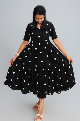 Shyam Creation Women Fit and Flare Black Midi/Calf Length Dress