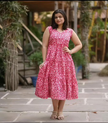 Alluring Women A-line Pink Midi/Calf Length Dress