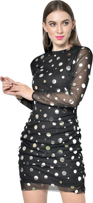 Martini Women Bodycon Black, Silver Knee Length Dress
