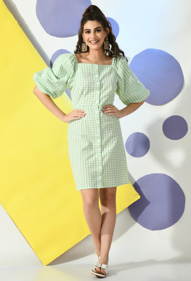 ADRIANA Women Fit and Flare Light Green Above Knee/Mid Thigh Length Dress