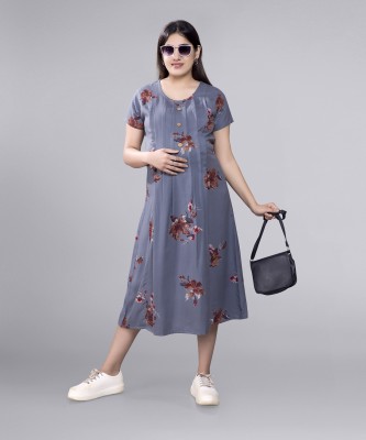 mamma's maternity Women A-line Grey Dress