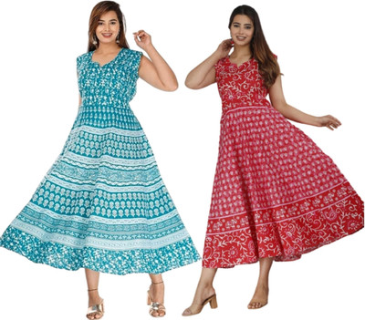 Namokar Enterprises Women Fit and Flare Multicolor Midi/Calf Length Dress