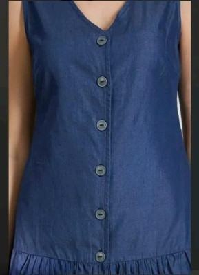 O Madam Women Fit and Flare Blue Above Knee/Mid Thigh Length Dress