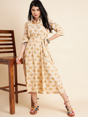 Sangria Women A-line Yellow Midi/Calf Length Dress