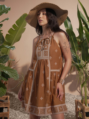 Vishudh Women A-line Brown Mini/Short Dress