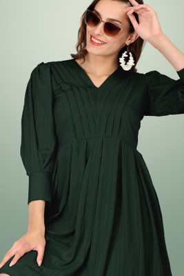 Brucella Women A-line Dark Green Knee Length Dress