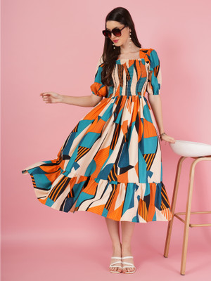 Herway Women A-line Yellow Midi/Calf Length Dress