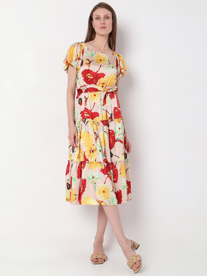 VERO MODA Women A-line Multicolor Below Knee Dress