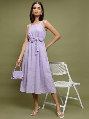 Vishudh Women A-line Purple Midi/Calf Length Dress