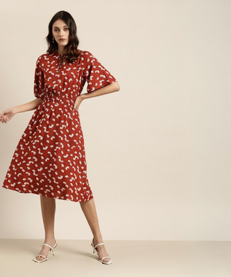 all about you Women Fit and Flare Brown Knee Length Dress