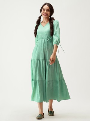 AASK Women Fit and Flare Light Green Dress