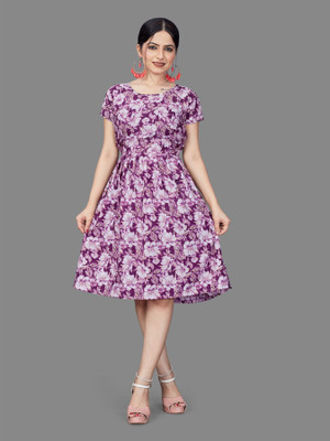 Madhave Women Fit and Flare Multicolor Knee Length Dress