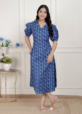 Doriyaan Women A-line Blue Midi/Calf Length Dress
