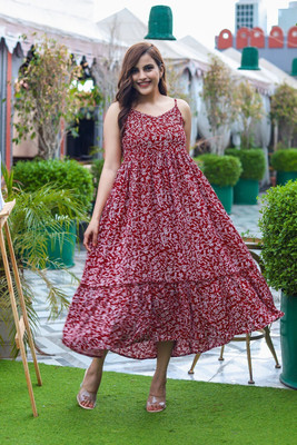 avyco Women Fit and Flare Maroon Midi/Calf Length Dress