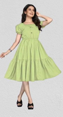 Mishwa Enterprize Women Layered Light Green Dress