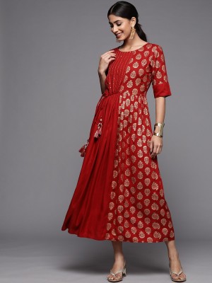 Varanga Women Fit and Flare Red Dress