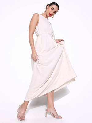 SHOWOFFFF Women A-line Beige Maxi/Full Length Dress
