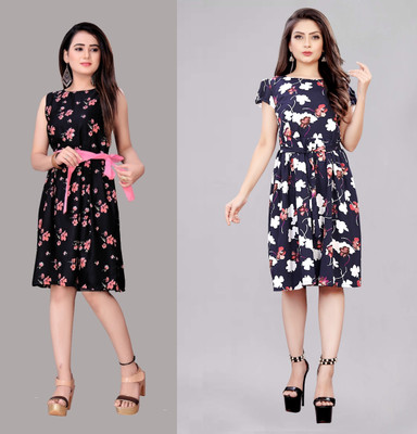 maruti fab Women Fit and Flare Pink Knee Length Dress
