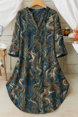 shitdhey Women Shirt Blue Knee Length Dress