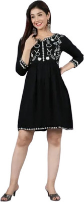 Bohra Enterprises Women Fit and Flare Black Above Knee/Mid Thigh Length Dress