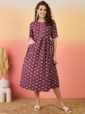 Sangria Women Fit and Flare Purple Midi/Calf Length Dress