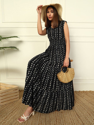 Raiyani Enterprise Women Fit and Flare Black Maxi/Full Length Dress