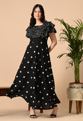 METRONAUT Women Fit and Flare Black Maxi/Full Length Dress