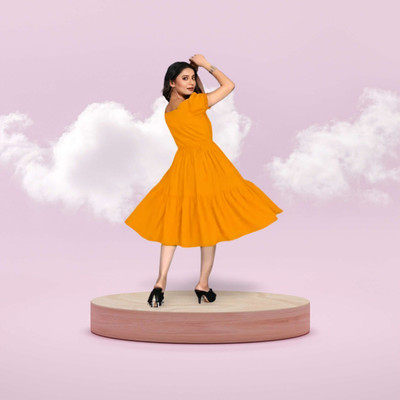 HouseOfCommon Women A-line Orange Midi/Calf Length Dress