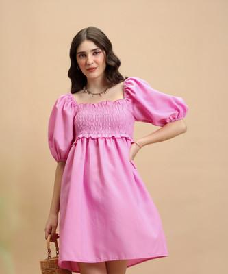Tokyo Talkies Women Ruffled Pink Above Knee/Mid Thigh Length Dress