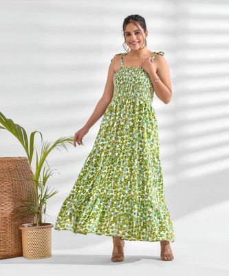 mokshi Women Fit and Flare Multicolor Maxi/Full Length Dress